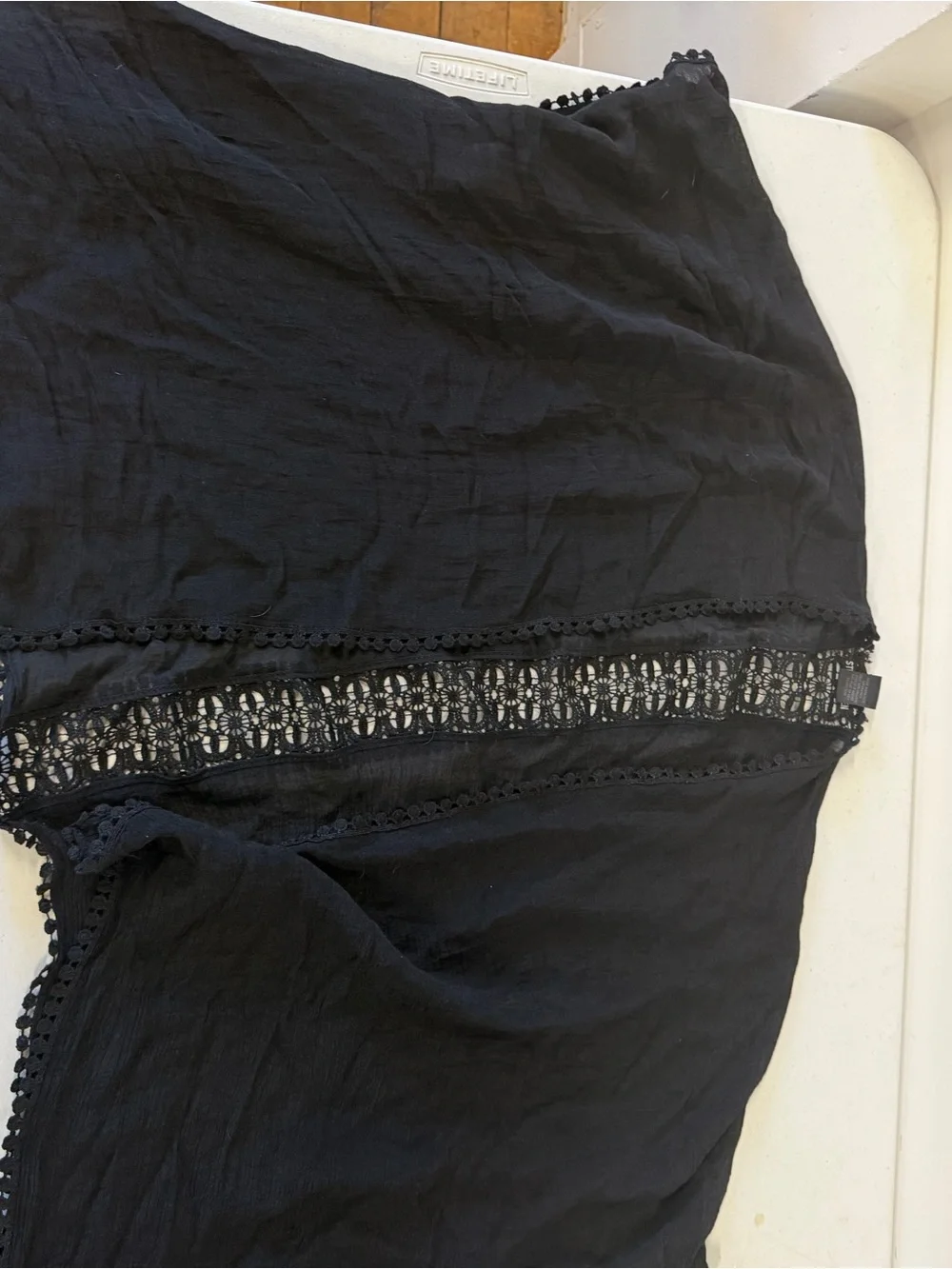 Steve Madden Black Lace Trim Sheer Kimono Cover Up One Size Boho Festival